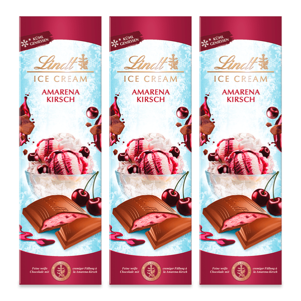 Lindt Schokolade Amarena-Kirsch | 3x 100 g Tafel | Vollmilch-Schokolade mit cremig-fruchtiger Amarena-Kirsch-Füllung | Kühl genießen | Schokoladentafel | Schokoladengeschenk