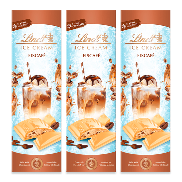 Lindt Schokolade Eiscafé 3x 100 g Tafel  Weiße Schokolade mit aromatischer Eiscafé-Créme-Füllung | Kühl genießen | Schokoladentafel | Schokoladengeschenk