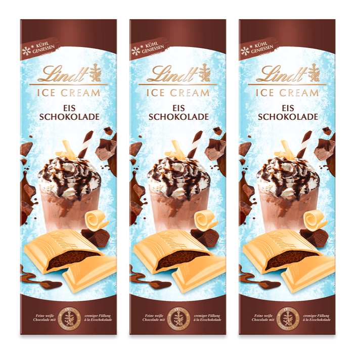 Lindt weisse Schokolade mit Eisschokolade-Füllung | Kühl genießen | Schokoladentafel | Schokoladengeschenk, 3x 100g