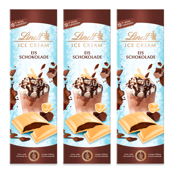 Lindt weisse Schokolade mit Eisschokolade-Füllung | Kühl genießen | Schokoladentafel | Schokoladengeschenk, 3x 100g