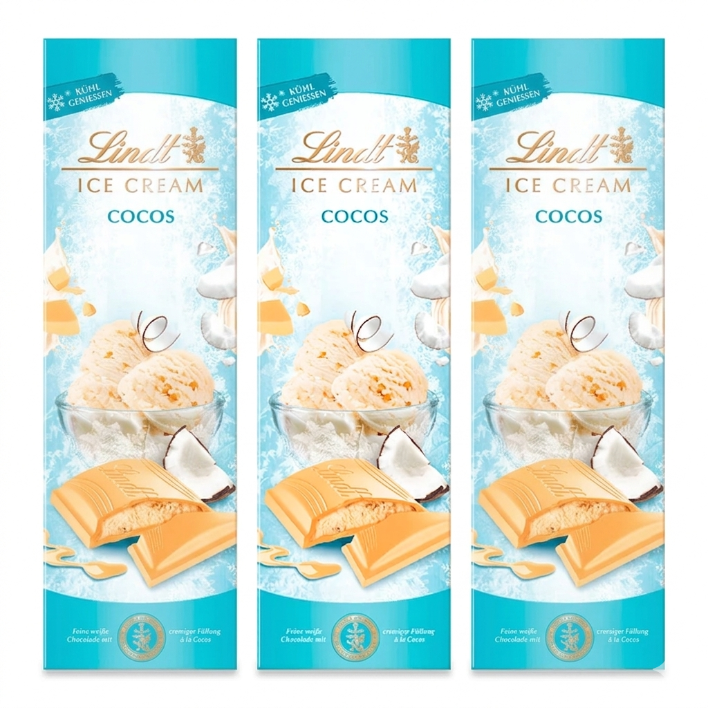 LINDT Sommer-Tafeln 3x 100g Weisse Schokolade mit erfrischend exotischer Cocos Füllung 300g