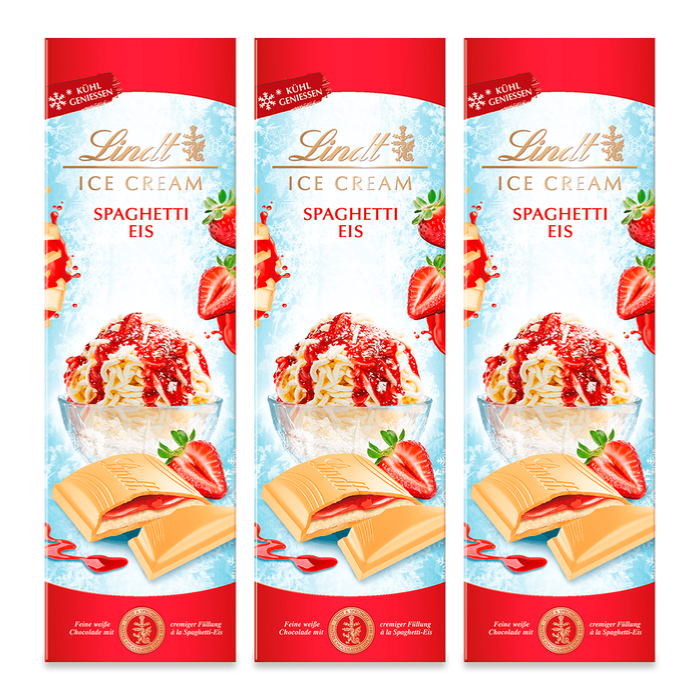 Lindt Spaghetti-Eis | 3x 100 g Tafel | Weiße Schokolade mit cremiger Füllung à la Spaghetti-Eis | Kühl genießen | Schokoladentafel | Schokoladengeschenk