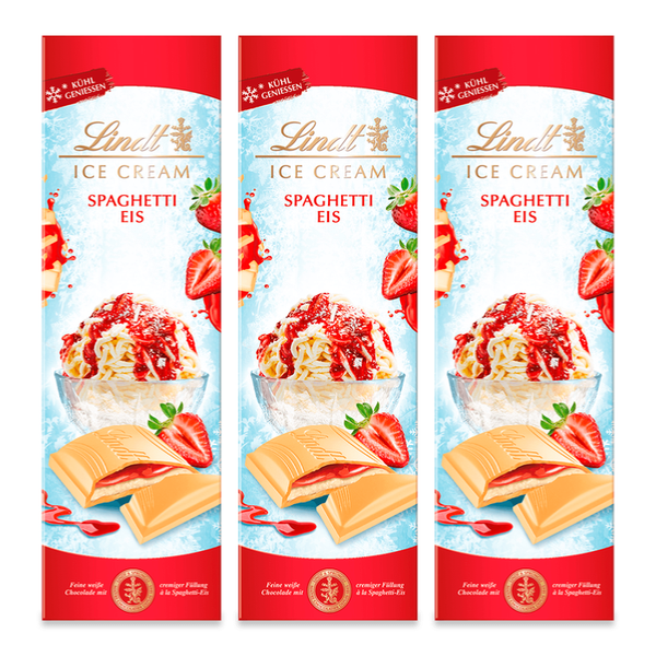 Lindt Spaghetti-Eis | 3x 100 g Tafel | Weiße Schokolade mit cremiger Füllung à la Spaghetti-Eis | Kühl genießen | Schokoladentafel | Schokoladengeschenk