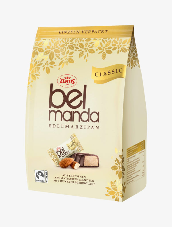 Belmanda Mini Riegel Classic Zentis | Edelmarzipan aus erlesenen kalifornischen Mandeln  in köstlicher dunkler Schokolade| 4x 105g