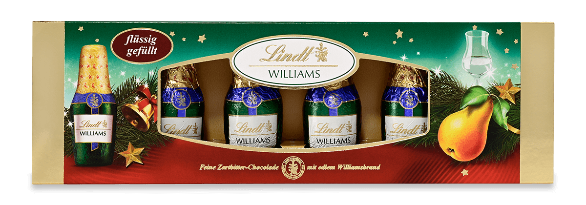 Lindt Alkohol Spezialitäten Zartbitter Schokolade mit Williamsbrand 131g
