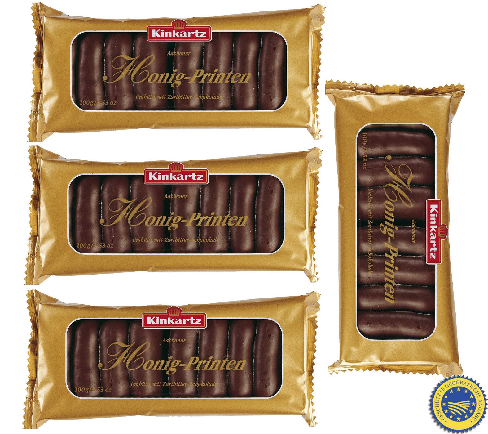 Kinkartz 4x 100gr Aachener Honig-Printen umhüllt 28% Zartbitterschokolade MHD: 30/04/2026