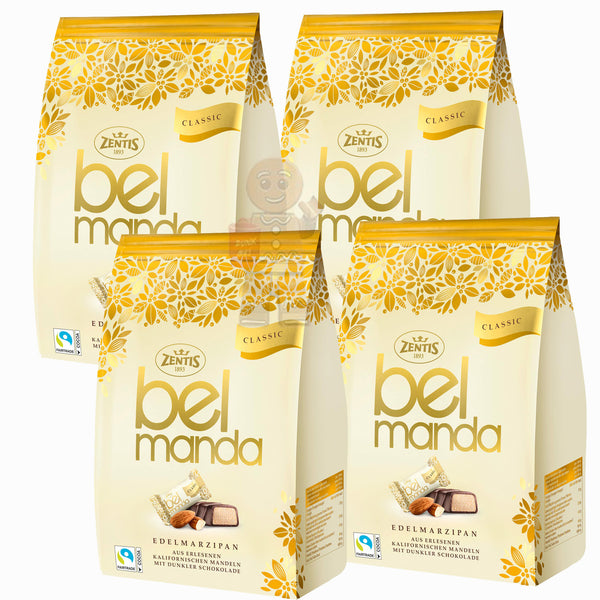 Belmanda Mini Riegel Classic Zentis | Edelmarzipan aus erlesenen kalifornischen Mandeln  in köstlicher dunkler Schokolade| 4x 105g