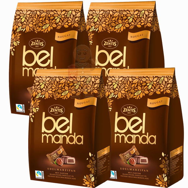 Belmanda Nougat Mini Riegel Zentis | Edelmarzipan und zarter Nougat in köstlicher Milchschokolade| 4x 105g
