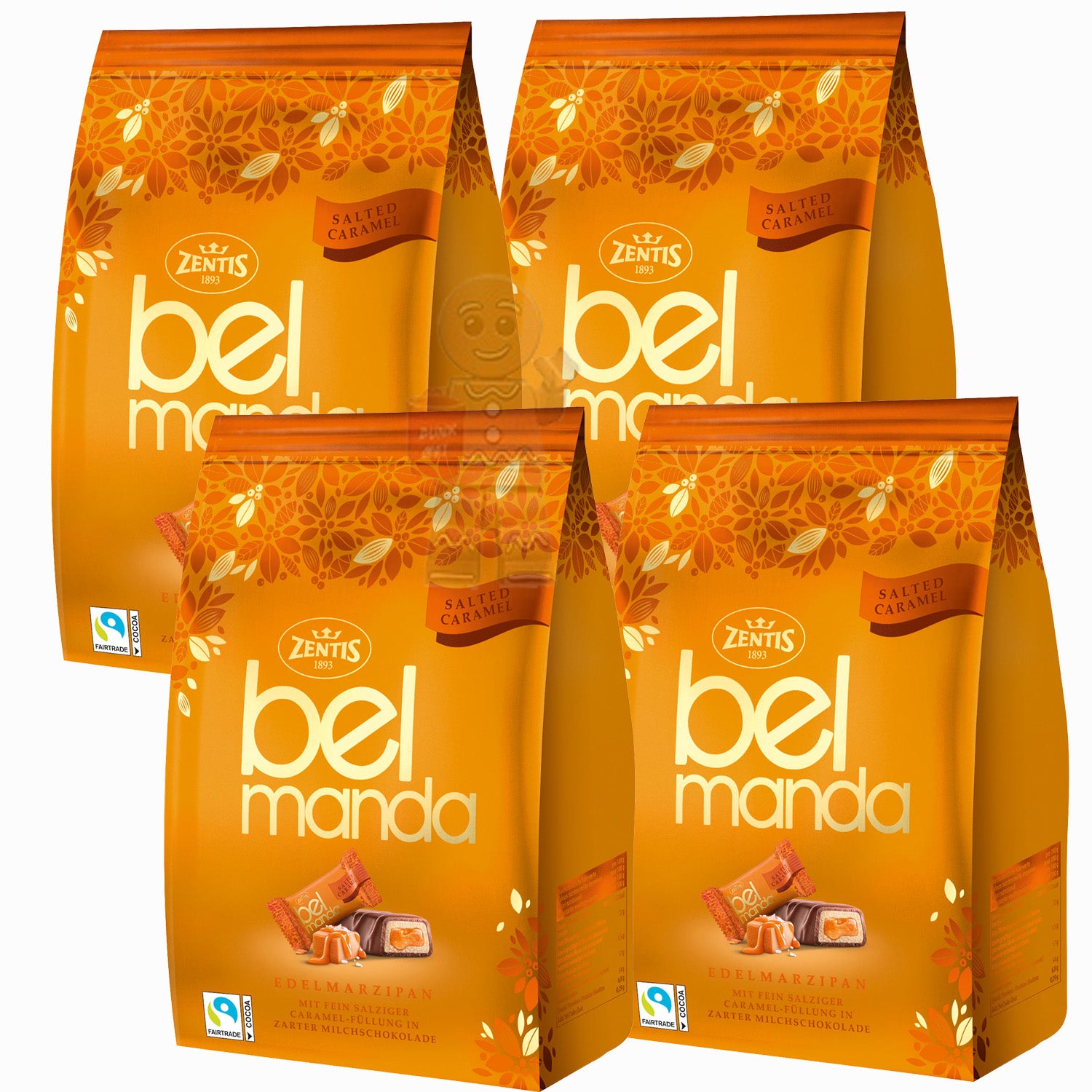 Belmanda Mini Riegel Salted Caramel Zentis | Edelmarzipan mit fein salziger Caramel-Füllung in köstlicher Milchschokolade| 4x 105g