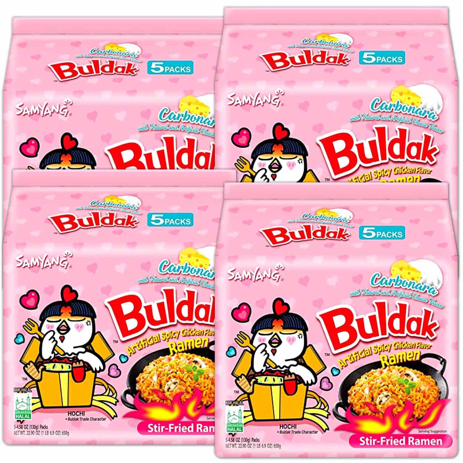 Samyang - 20 x Carbonara Hot Chicken 130 g - Asia Instant Ramen Nudeln Extra Scharf | 4x5er Pack | 2600g