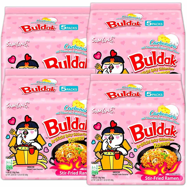 Samyang - 20 x Carbonara Hot Chicken 130 g - Asia Instant Ramen Nudeln Extra Scharf | 4x5er Pack | 2600g