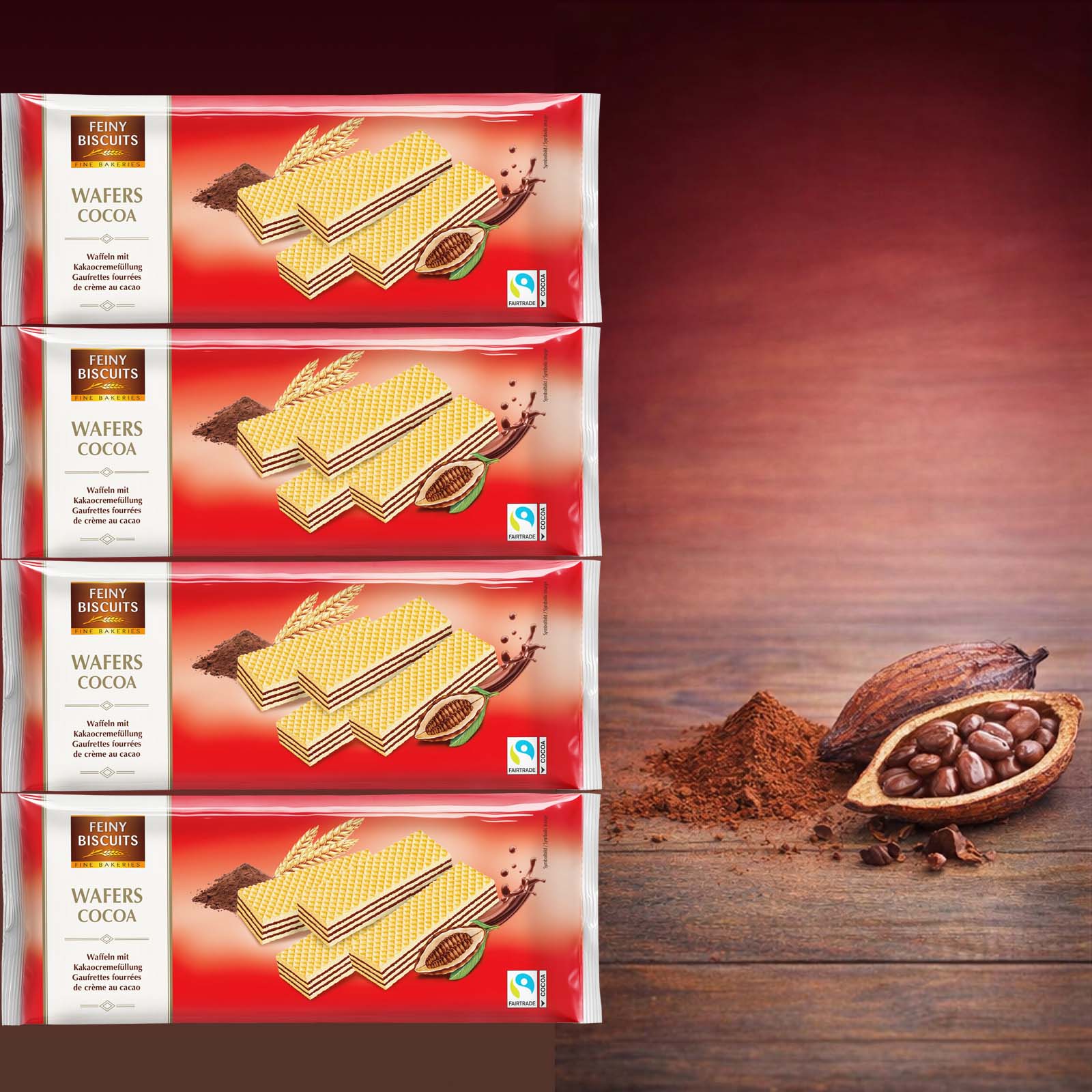 Feiny Biscuit 4x 250g Waffer Cocoa Kakao-Waffeln 1000g