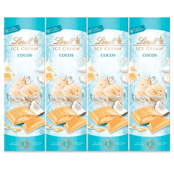 LINDT Sommer-Tafeln 4x 100g Weisse Schokolade mit erfrischend exotischer Cocos Füllung  400g