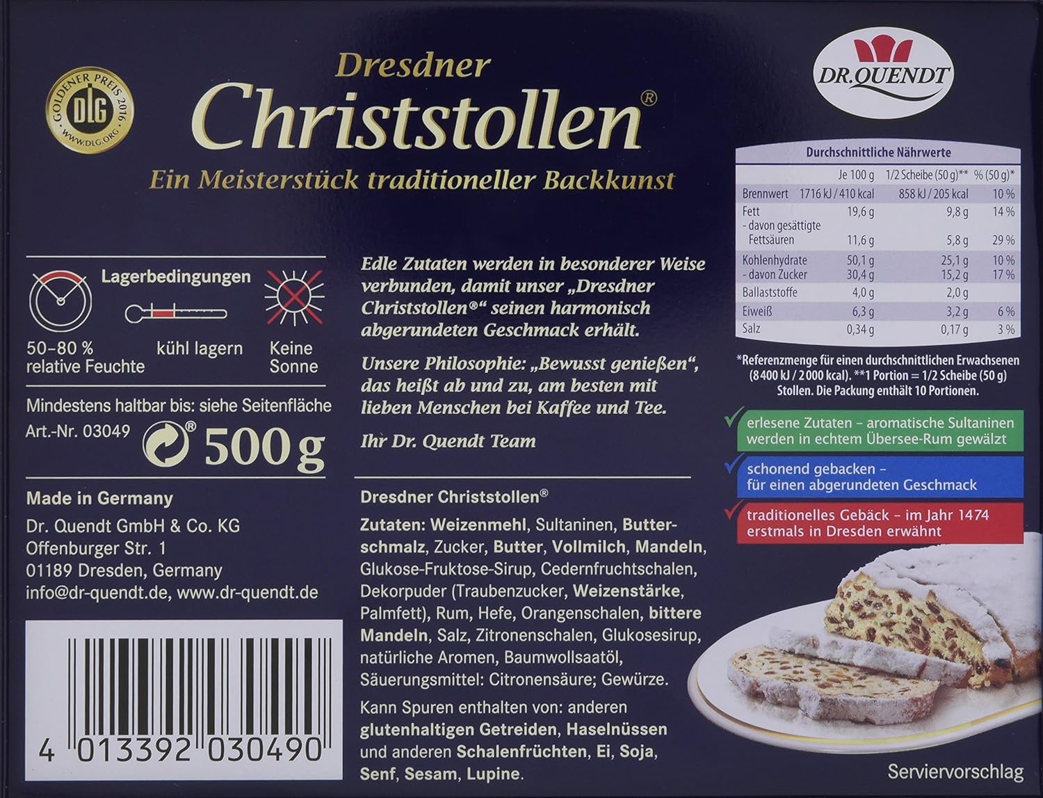 Original Dresdner Christstollen Rosinen Stollen in Geschenkdose 2 x 500 g