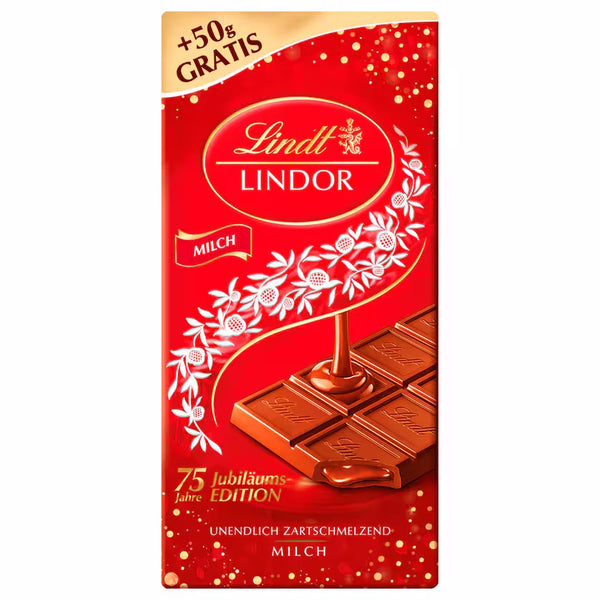 Lindor Milch Tafel Edition 75 Jahre Jubiläums GRATIS +50g MILCH (Rot) 150g MHD  05/25