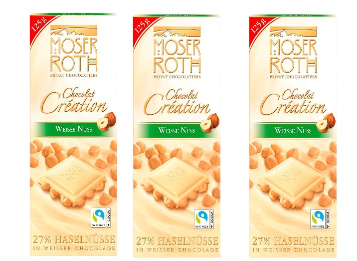 Moser Roth weiße Nuss | 3x 125g Tafel | weiße Schokolade mit 27% Haselnüssen