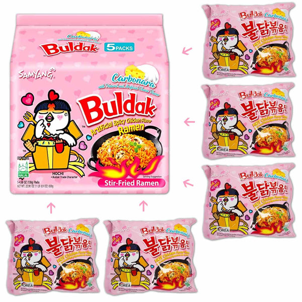 Samyang - 40 x Carbonara Hot Chicken 130 g - Asia Instant Ramen Nudeln Extra Scharf | 8x5er Pack | 5200g