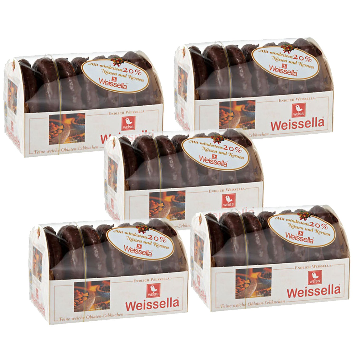 Weissella Zartbitter Oblaten Lebkuchen 20% Nüsse WEISS 5x 200g  MHD: 04/2026