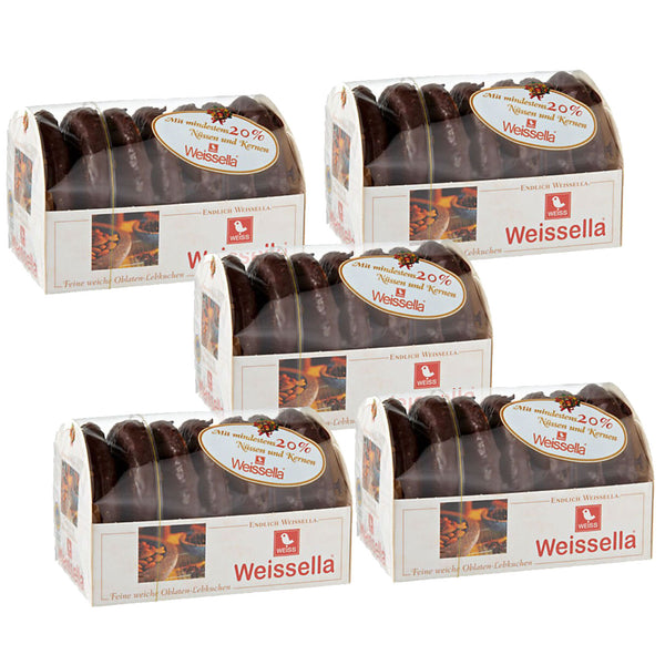 Weissella Zartbitter Oblaten Lebkuchen 20% Nüsse WEISS 5x 200g  MHD: 04/2026