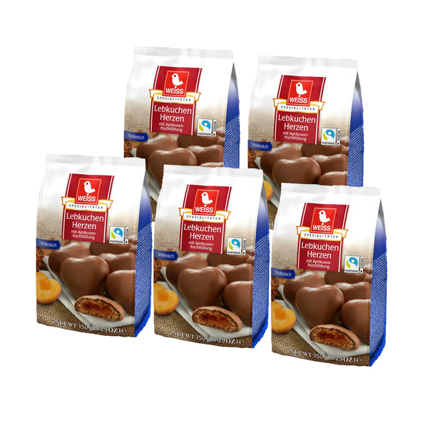 WEISS Gefüllte Lebkuchen Herzen VOLLMILCH SCHOKOLADE  5x150 g | 750g