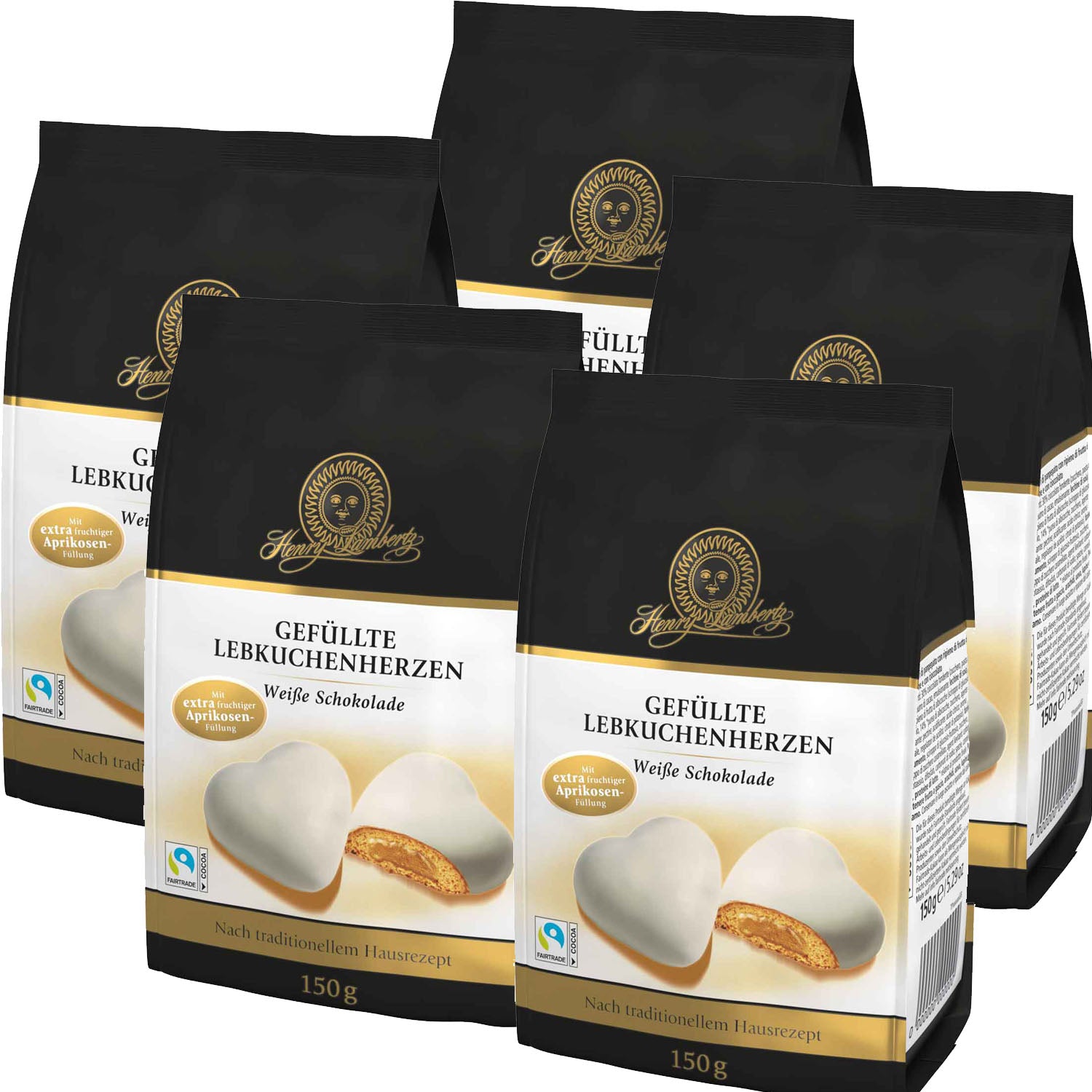 Henry Lambertz Gefüllte Lebkuchen Herzen WEISSE SCHOKOLADE  5x150g