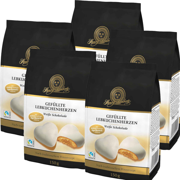 Henry Lambertz Gefüllte Lebkuchen Herzen WEISSE SCHOKOLADE  5x150g