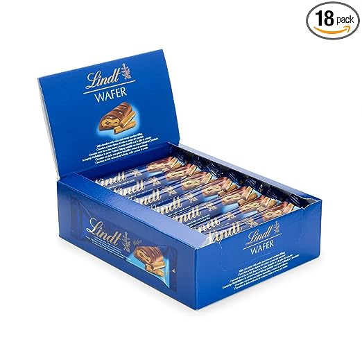Lindt Waffel Riegel Vollmilch 18 x 35g Riegel im Thekendisplay Knusprige Waffelblätter in feiner Vollmilch-Schokolade