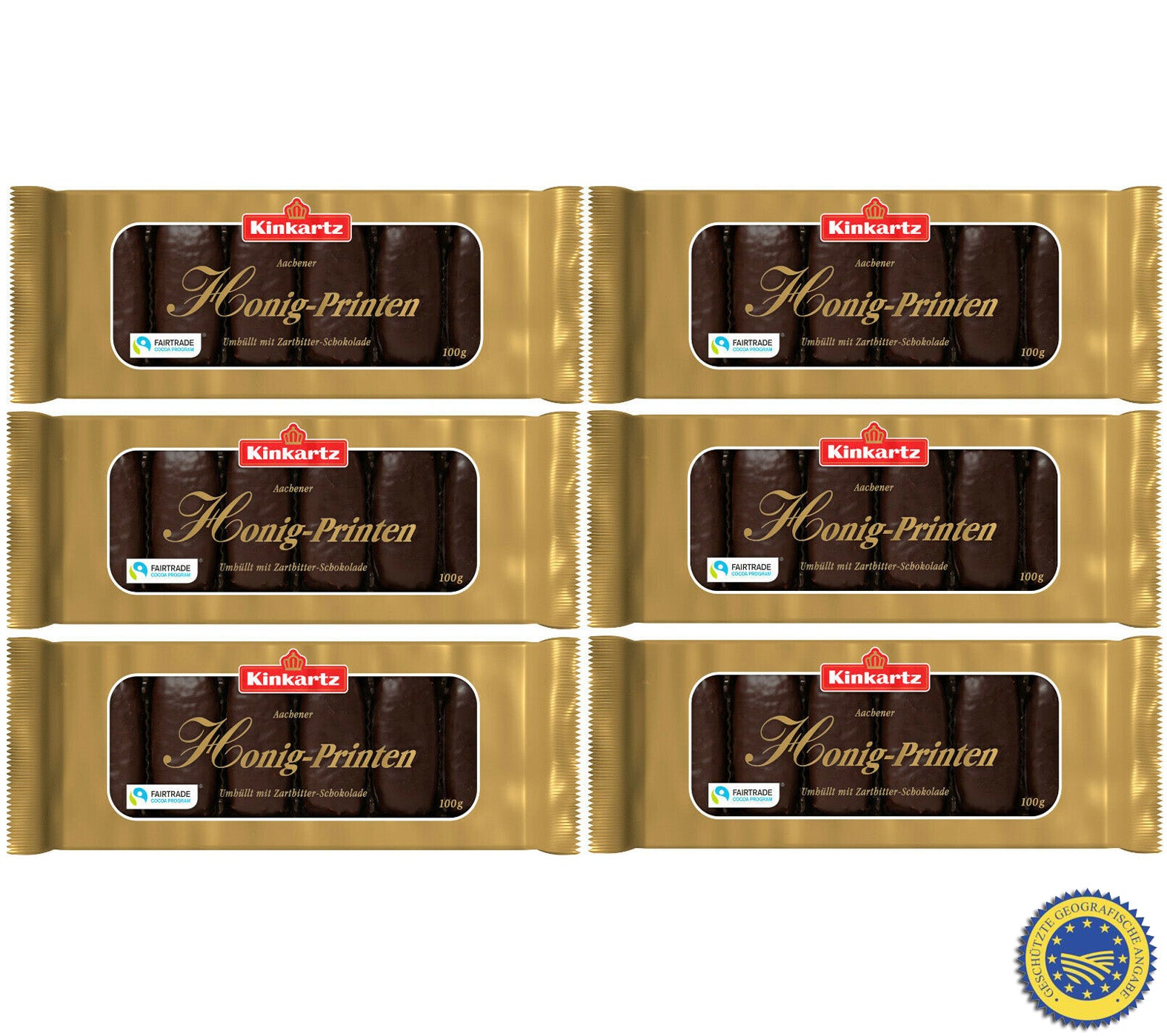 Kinkartz Aachener Honig-Printen umhüllt 28% Zartbitterschokolade (6x 100g) MHD: 30/04/2025