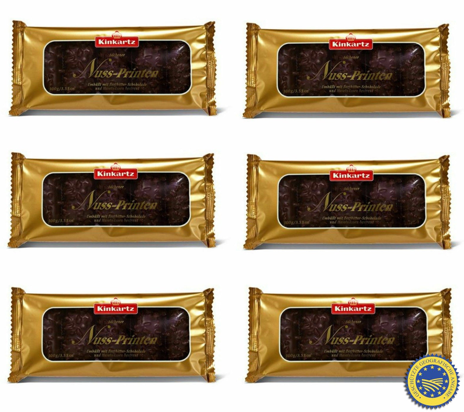 Kinkartz Aachener Nuss-Printen umhüllt 29% Zartbitterschokolade (6 x 100g) MHD: 30/04/2025