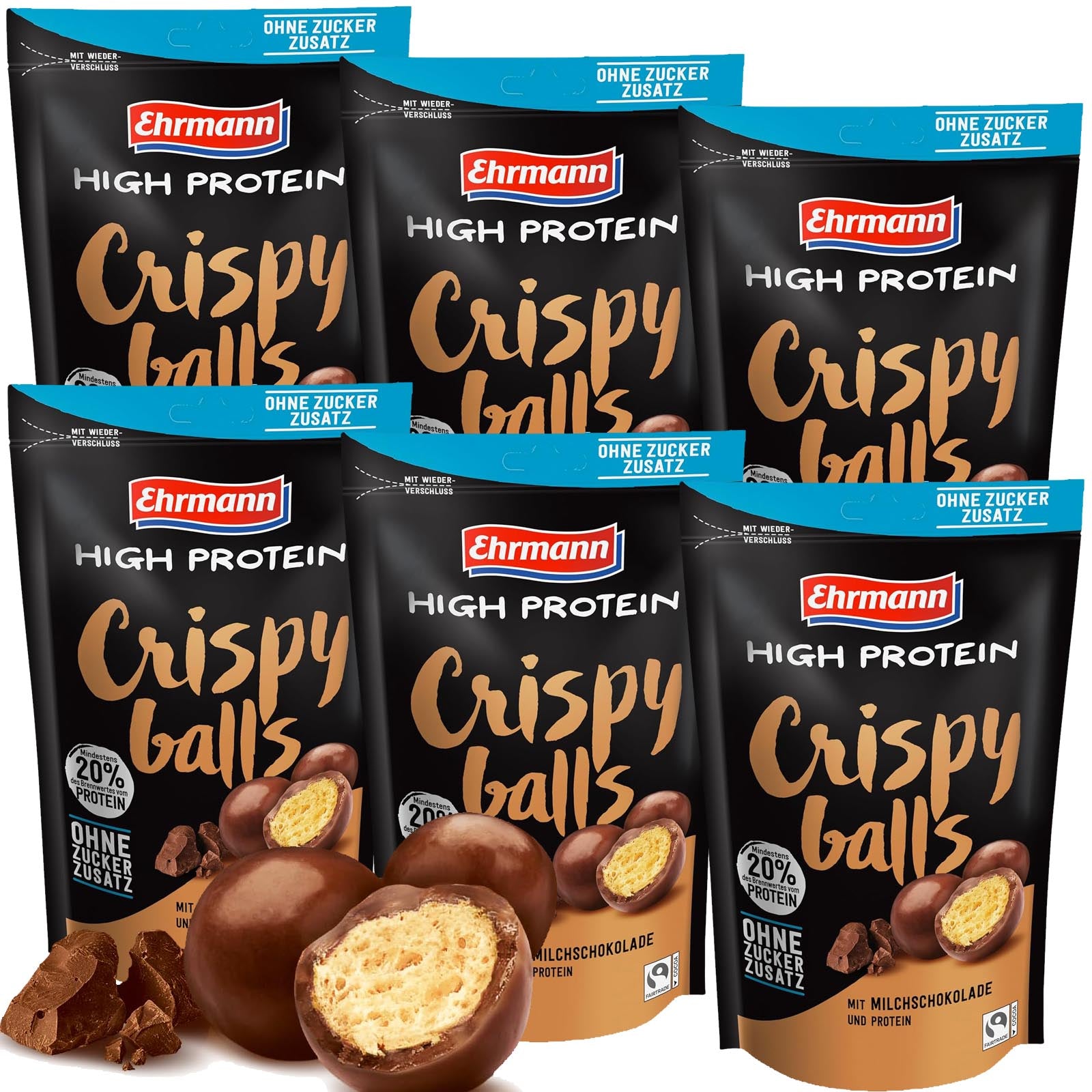 Milchschokolade  Ehrmann High Protein | Crispy Balls  6x55g  Beutel = 330g