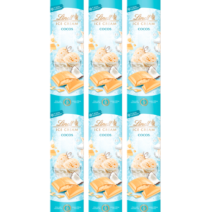 LINDT Sommer-Tafeln 6x 100g Weisse Schokolade mit erfrischend exotischer Cocos Füllung  600g