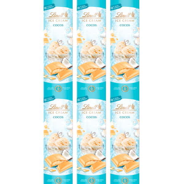 LINDT Sommer-Tafeln 6x 100g Weisse Schokolade mit erfrischend exotischer Cocos Füllung  600g