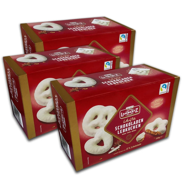 Lambertz Zarte Lebkuchen in 37% weisser Schokolade Herzen Sterne Brezeln  3x 250g