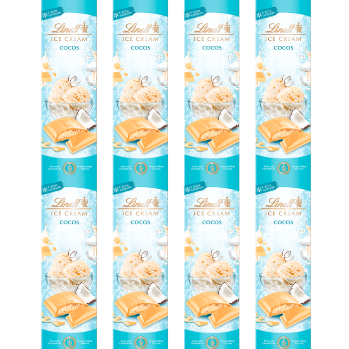 LINDT Sommer-Tafeln 8x 100g Weisse Schokolade mit erfrischend exotischer Cocos Füllung  800g