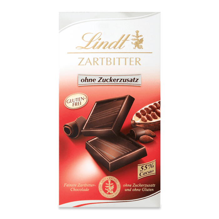 Lindt Zartbitter Glutenfrei ohne Zuckerzusatz Tafel 100g