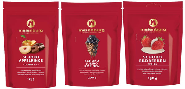 Meienburg Schoko Apfelringe, Jumbo Rosinen und Erdbeeren | fruchtig, lecker | 525g