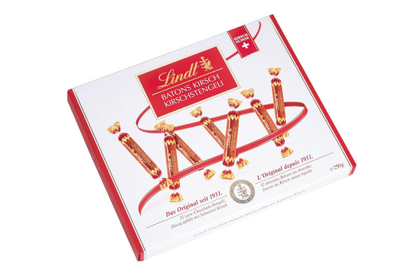 Batons KIRSCH STENGELI 250g LINDT PRALINÉS SPEZIALITÄTEN mit Kirschfüllung (32 Stängli) | 250g MHD: 04/25
