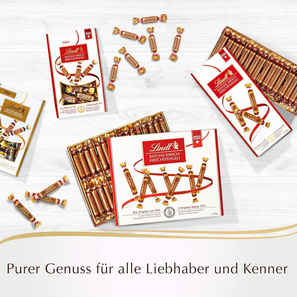 Batons KIRSCH STENGELI 250g LINDT PRALINÉS SPEZIALITÄTEN mit Kirschfüllung (32 Stängli) | 250g MHD: 04/25
