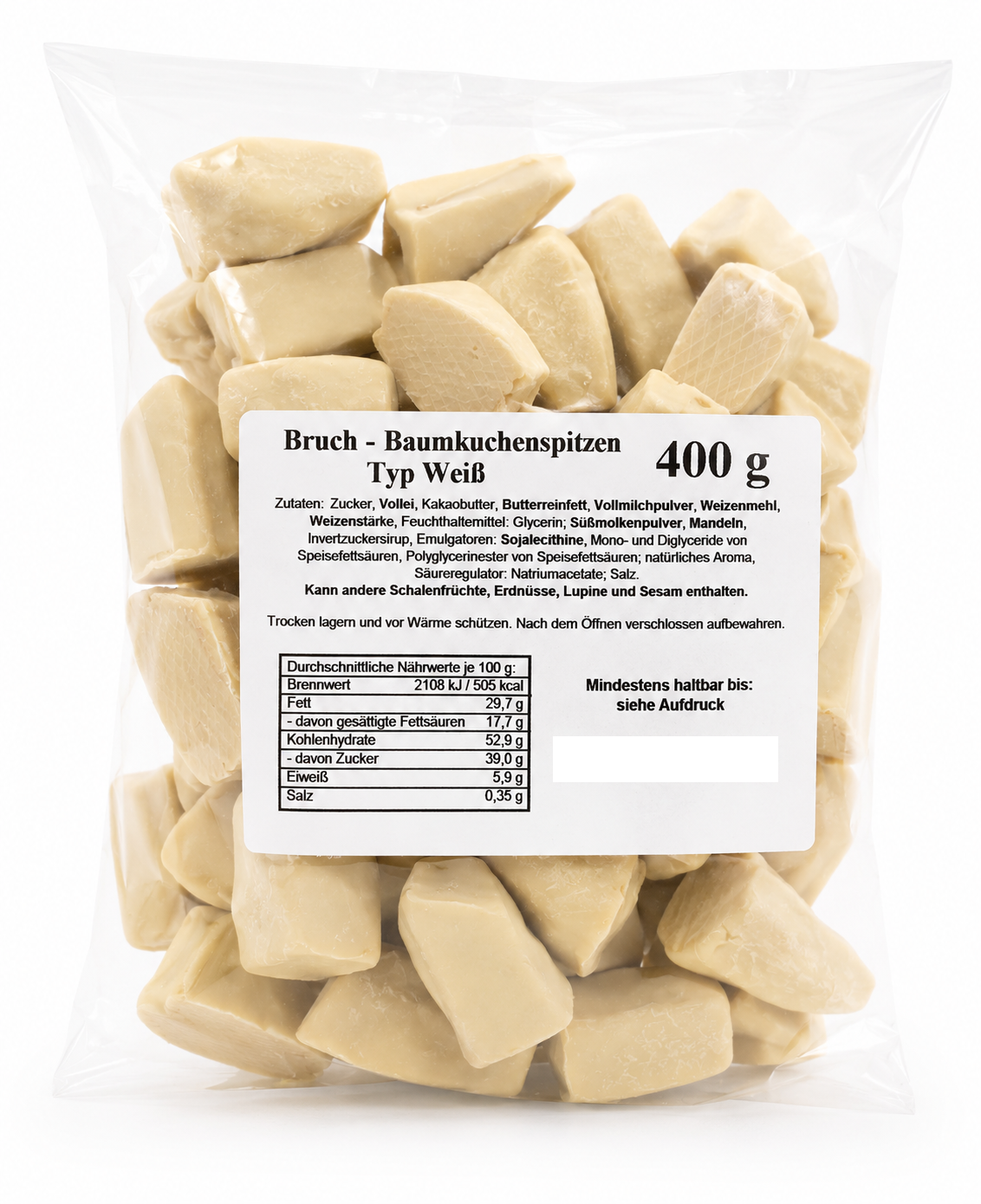 Baumkuchenspitzen in weisser Schokolade 400g MHD 10/26