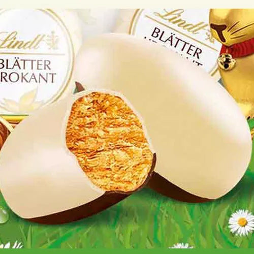 Lindt Blätterkrokant Eier gewickelt in weisser Schokolade, 400 g