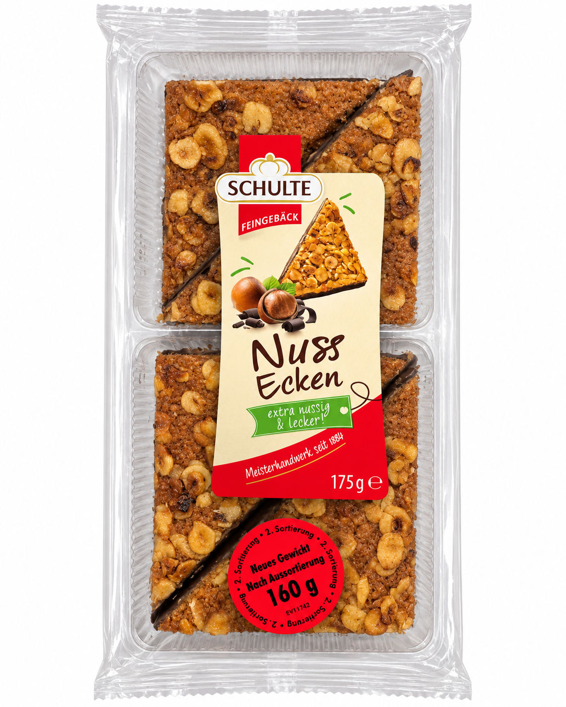Schulte Nussecken extra nussig und lecker mit Zartbitterschokolade 160g