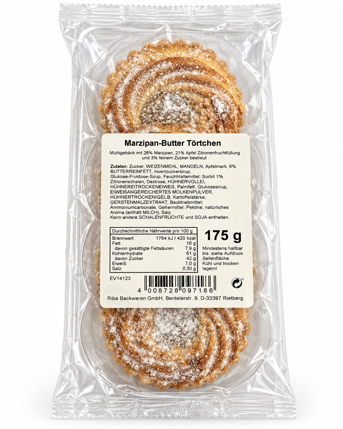Marzipan-Butter Törtchen mit Apfel-Zitronenfruchtfüllung 175g