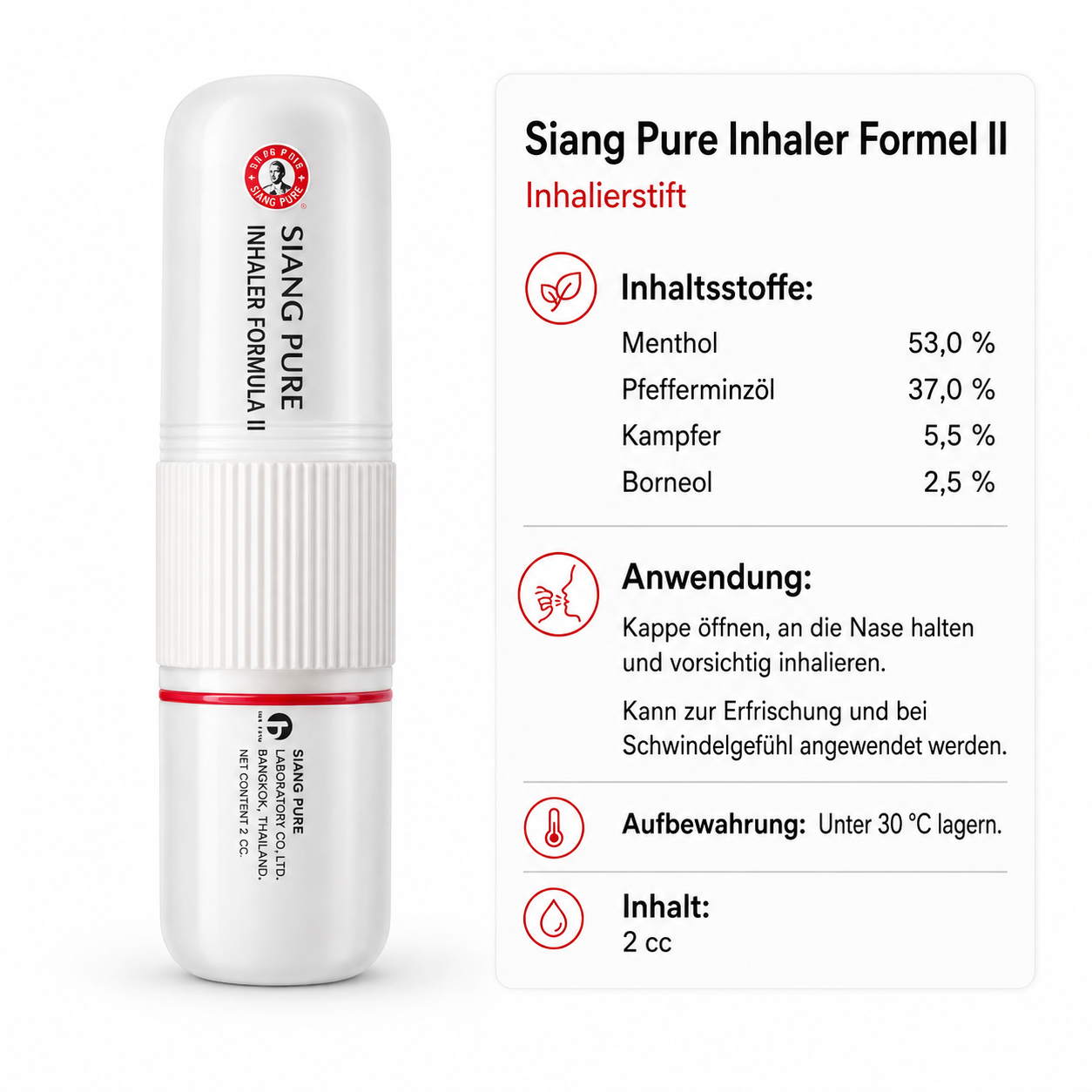 Siang Pure Formula 2 Traditioneller Thailändischer Kräuter Riechstift 2ml