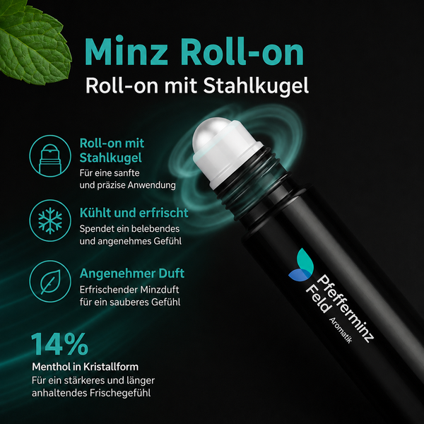 Peppermint Field Aromatic - Black Roll on Aroma Pfefferminz Metall Roller 5 ML