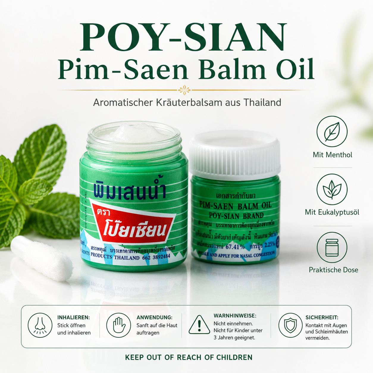 POY-SIAN Pim Saen Cotton Balm Oil – Aromatischer Kräuterbalsam 8ml