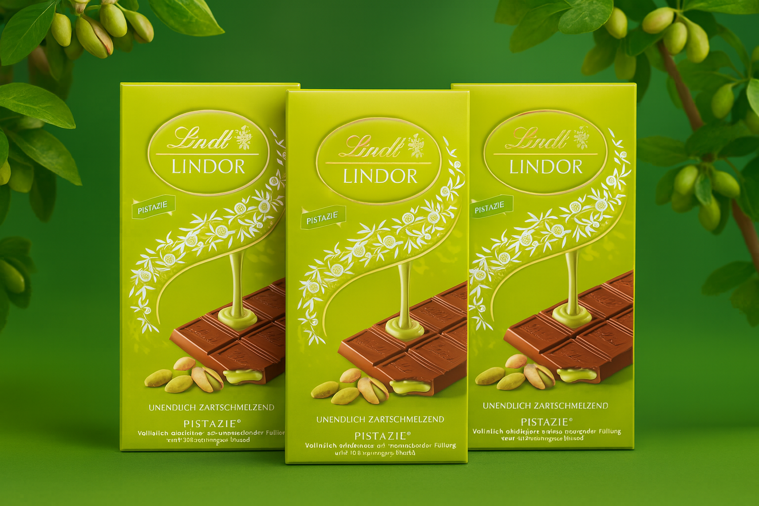 Lindor PISTAZIE Lindt Tafel in Vollmilchschokolade zartschmelzend, 3x 100g