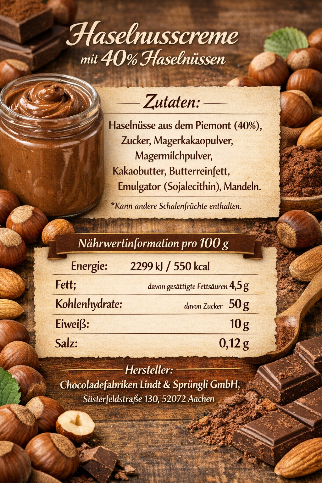 4x 220g Lindt  Haselnusscreme mit 40% Haselnüssen  Schokonuss Creme aufs Brot