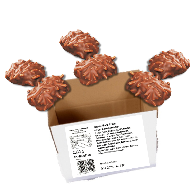 Feinbäckerei Otten Mandel-Honig Printen in 52% Volmilchschokolade 2000g