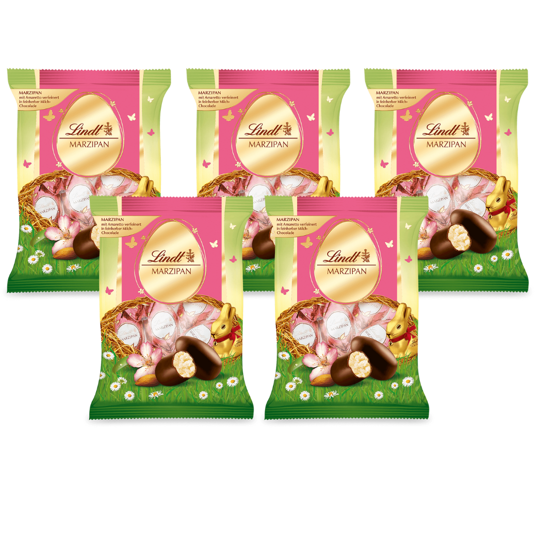 Lindt Marzipan-Eier 85g | 5 einzeln gewickelte Ostereier aus feinherber Milch-Schokolade mit Marzipan-Füllung
