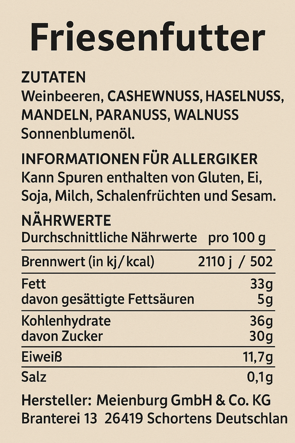 Meienburg | Friesenfutter Ungeschwefelt | 3er Pack (3 x 400 g)